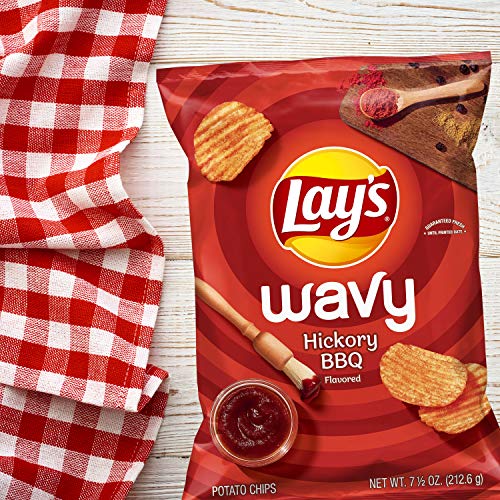 Lays Wavy Potato Chips, Hickory Barbecue Flavor, 7.5Oz Bag Pac