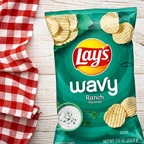 Lays Wavy Potato Chips, Ranch Flavor, 7.75Oz Bag Packaging May Lays Wavy Potato Chips, Ranch Flavor, 7.75Oz Bag Packaging May