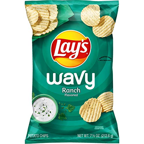 Lays Wavy Potato Chips, Ranch Flavor, 7.75Oz Bag Packaging May Lays Wavy Potato Chips, Ranch Flavor, 7.75Oz Bag Packaging May