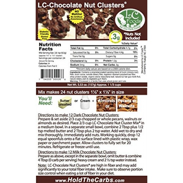 Low Carb Chocolate Nut Cluster Mix - LC Foods - All Natural - Pa...