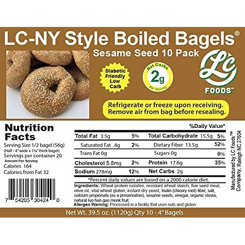 Low Carb Foods NY Style Sesame Seed Bagels | High Protein Fresh ...