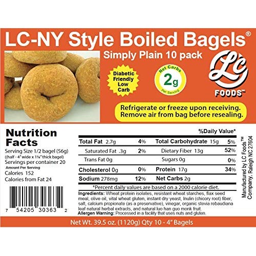 Low Carb Plain Bagels 10 Bagels - Fresh Baked - LC Foods - All...