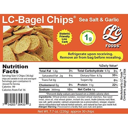 Low Carb Sea Salt And Garlic Bagel Chips - Fresh Baked - Lc Food