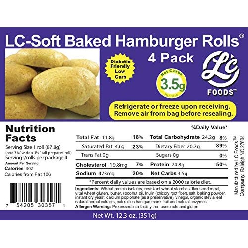 Low Carb Soft Baked Hamburger Rolls 4 Rolls - Fresh Baked - Lc