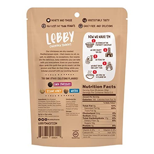 Lebby Chickpea Snacks, Milk Chocolate, 3.5 oz, 6 pack Gluten Fre...