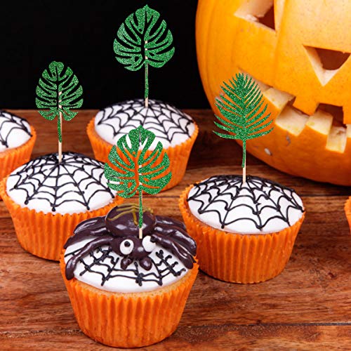 24Pcs Glittery Palm Leaves Cupcake Toppers For Tropical Party Ha