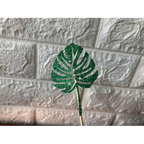 24Pcs Glittery Palm Leaves Cupcake Toppers For Tropical Party Ha