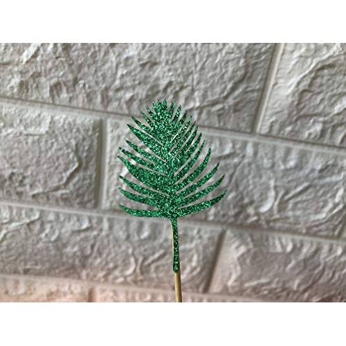 24Pcs Glittery Palm Leaves Cupcake Toppers For Tropical Party Ha