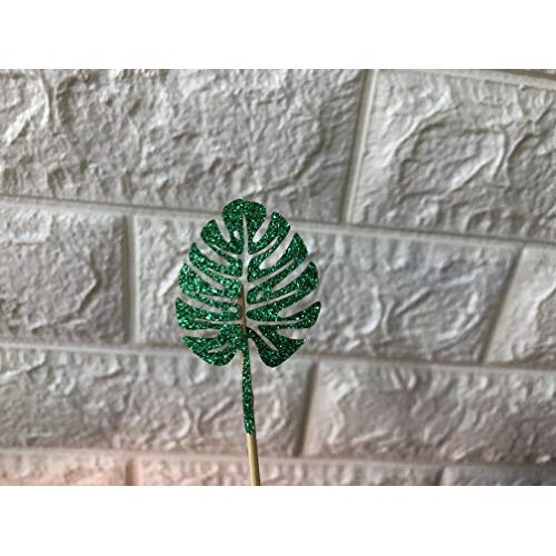 24Pcs Glittery Palm Leaves Cupcake Toppers For Tropical Party Ha