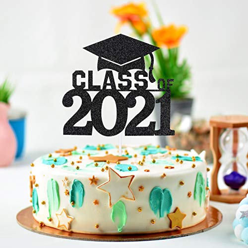 Black Glitter Class Of 2021 Cake Topper - Graduation Cake Topper
