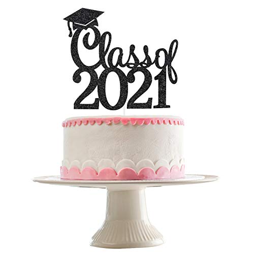 Class Of 2021 Cake Topper Black Glitter, Graduation Party Decora