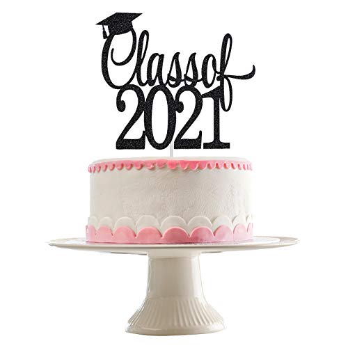 Graduation Cake Topper 2021- Black Glitter Class Of 2021 Cake To