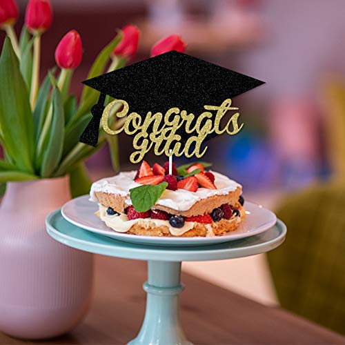 Graduation Cake Topper 2021- Congrats Grad Cake Topper Black Gli