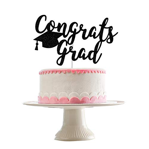 Graduation Cake Topper 2021- Congrats Grad Cake Topper Black Gli