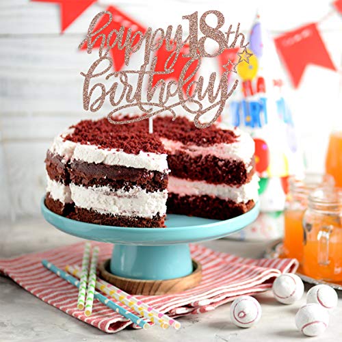 Rose Gold Glittery Happy 18Th Birthday Cake Topper- 18Th Birthda