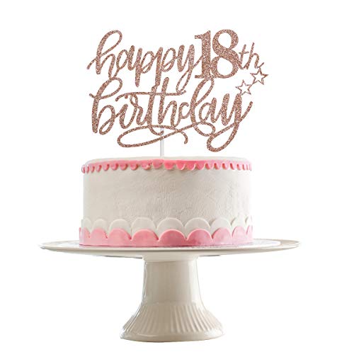 Rose Gold Glittery Happy 18Th Birthday Cake Topper- 18Th Birthda