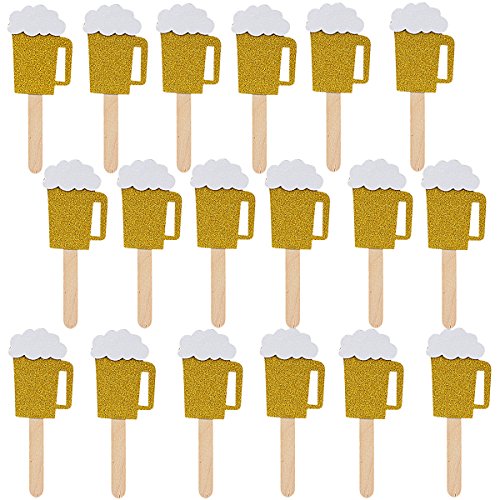 18Pcs Gold Glittery Beer Mug Cupcake Toppers,Bachelorette Baby S