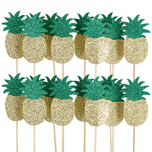 24Pcs Pineapple Cupcake Toppers- Hawaii Luau Tropical Summer The