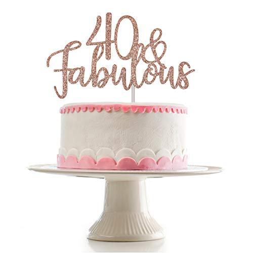Rose Gold Glittery 40 &Amp; Fabulous Cake Topper For 40Th Birthday P