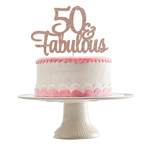 Rose Gold Glittery 50 &Amp; Fabulous Cake Topper For 50Th Birthday P