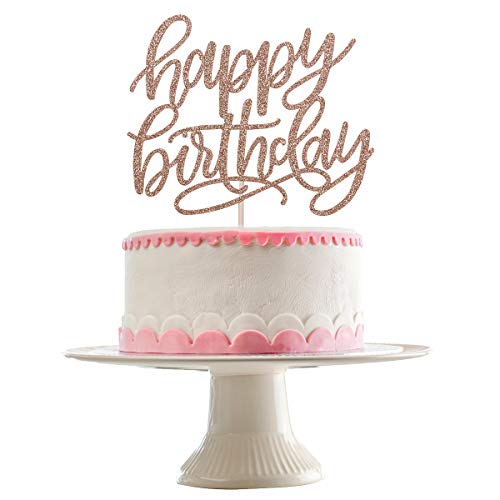 Rose Gold Glittery Happy Birthday Cake Topper- Birthday Party De