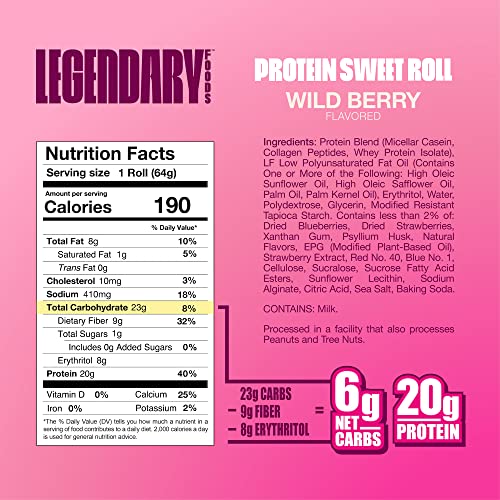 Legendary Foods High Protein Snack Wild Berry Sweet Roll | 20 Gr...