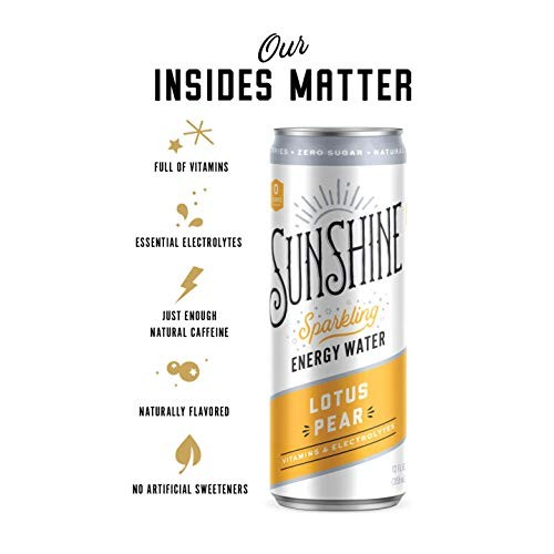 Sunshine Sparkling Energy Waters, Lotus Pear, Natural Caffeine,