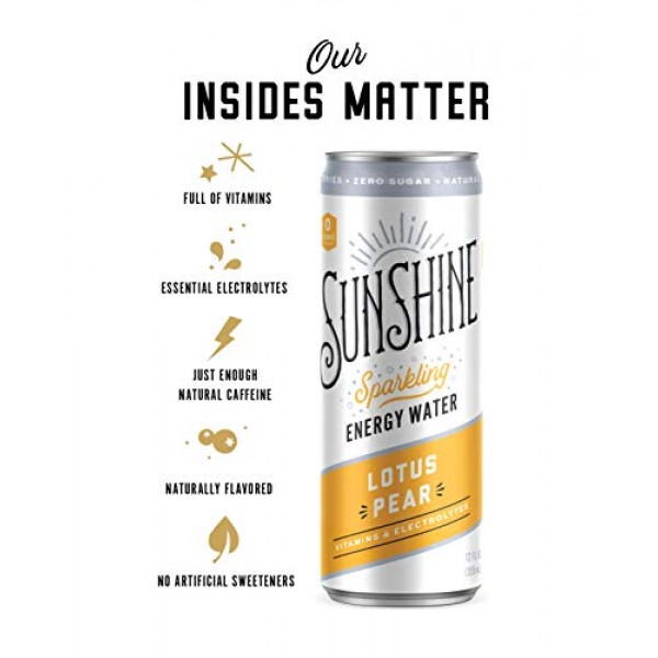 Sunshine Sparkling Energy Waters, Lotus Pear, Natural Caffeine, ...