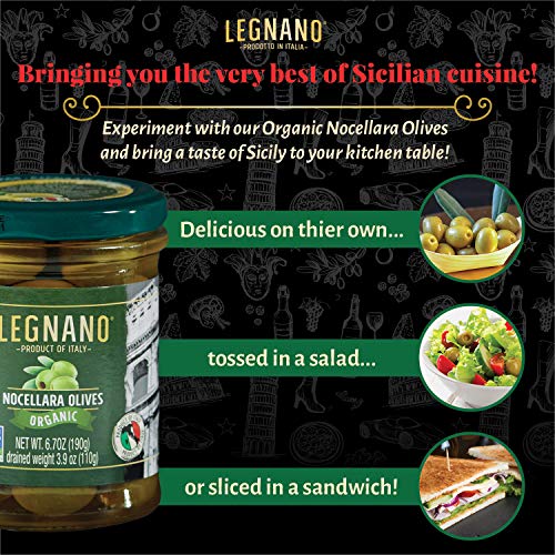 Organic Green Nocellara Olives By Legnano | Authentic Italian Ol