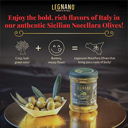 Organic Green Nocellara Olives By Legnano | Authentic Italian Ol