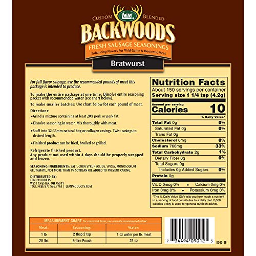 Lem Backwoods Bratwurst Fresh Sausage Seasoning