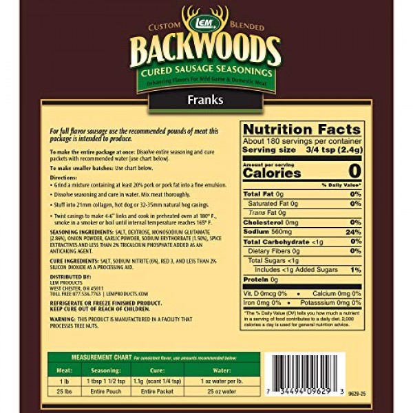 Lem Backwoods Cured Sausage Seasoning With Cure Packet, Summer S