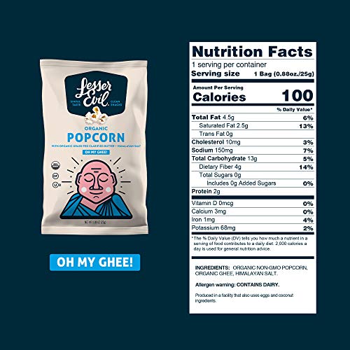 Lesserevil Organic Popcorn, Oh My Ghee!, .88 Ounce, 18 Count