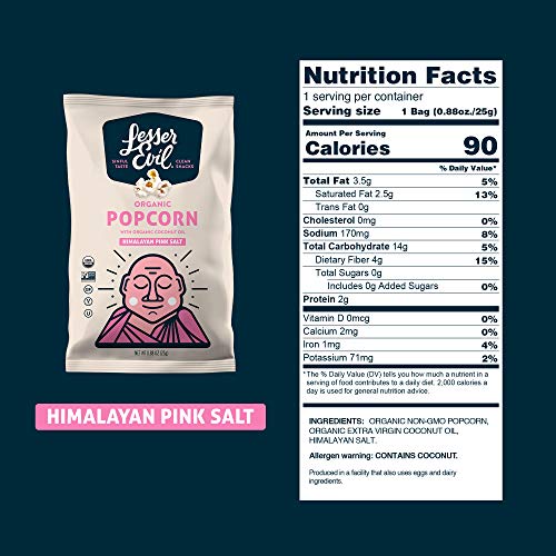 Lesserevil Himalayan Pink Salt Organic Popcorn, 0.88 Ounce 25 C