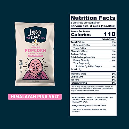 Lesserevil Organic Popcorn, Himalayan Pink Salt, 5 Ounce, 12 Count