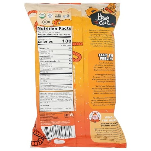 LESSEREVIL Organic Real Cheddar Space Ball Puffs Party Size, 7 OZ