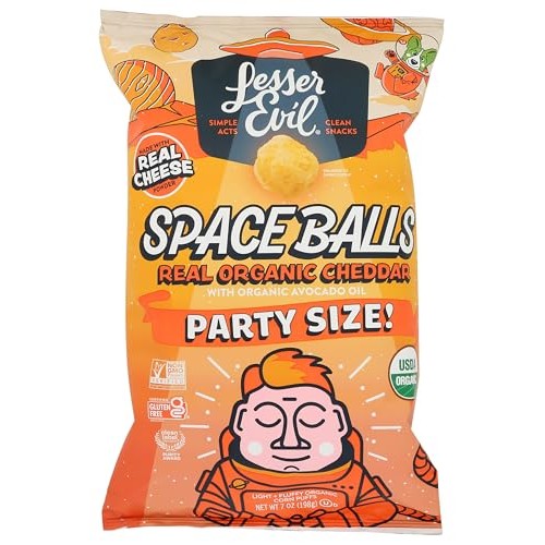LESSEREVIL Organic Real Cheddar Space Ball Puffs Party Size, 7 OZ