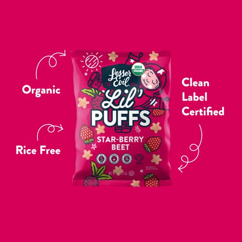 LesserEvil Strawberry Beet Lil Puffs, Organic Snacks for Kids, ...