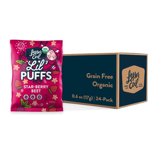 LesserEvil Strawberry Beet Lil Puffs, Organic Snacks for Kids, ...