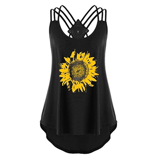 Tank Tops For Women Plus Size Graphic Criss Cross Sunflower Prin