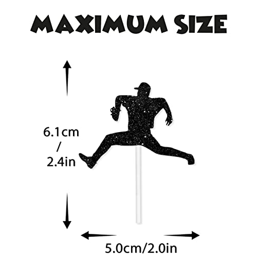 18pcs Black Glitter Dessert Cupcake Topper Baseball Sport Game T...