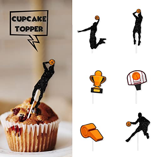 18pcs Black Glitter Dessert Cupcake Topper Play Basketball Theme...