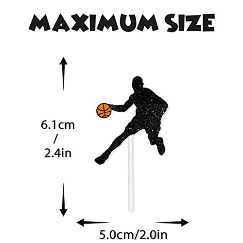 18pcs Black Glitter Dessert Cupcake Topper Play Basketball Theme...