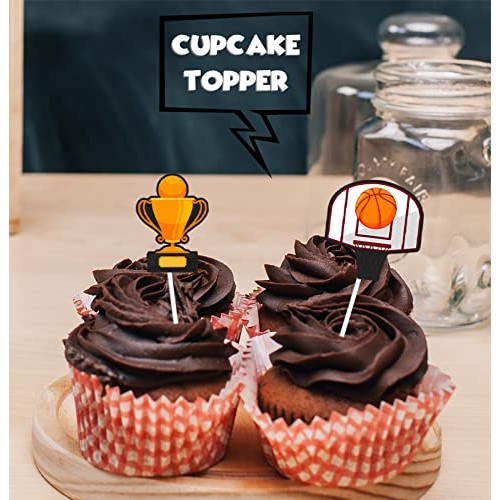 18pcs Black Glitter Dessert Cupcake Topper Play Basketball Theme...