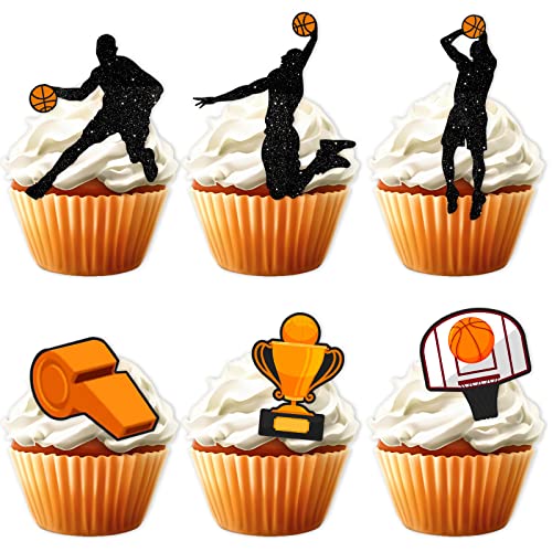 18pcs Black Glitter Dessert Cupcake Topper Play Basketball Theme...