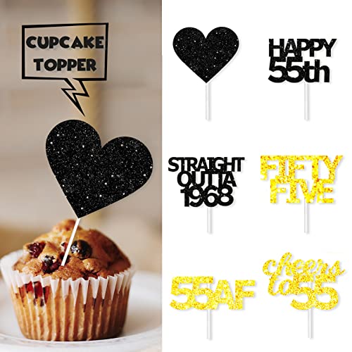 18pcs Black Gold Glitter Dessert Cupcake Pick for Straight Outta...
