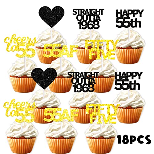 18pcs Black Gold Glitter Dessert Cupcake Pick for Straight Outta...