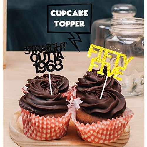 18pcs Black Gold Glitter Dessert Cupcake Pick for Straight Outta...