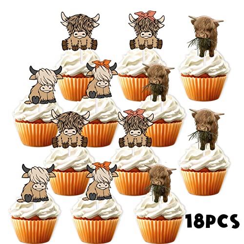 18pcs Brown Glitter Cow Dessert Cupcake Topper Cheer to Country ...