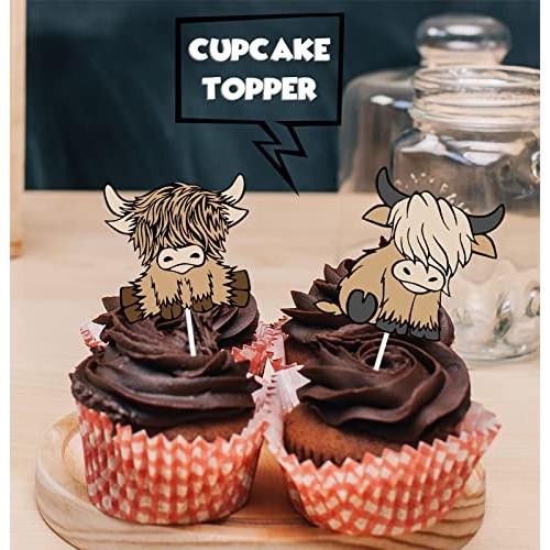 18pcs Brown Glitter Cow Dessert Cupcake Topper Cheer to Country ...